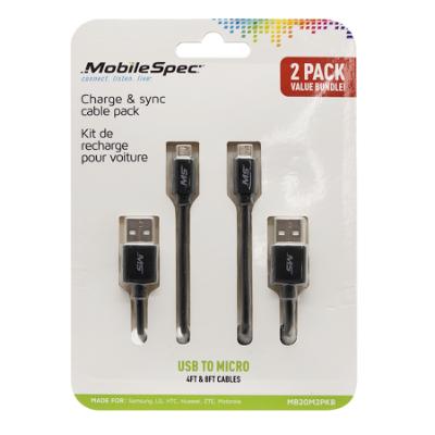 4ft & 8ft Micro to USB Cables, Black