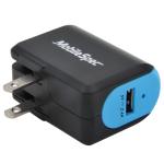 AC single 2.4A USB Charger, Black/Blue