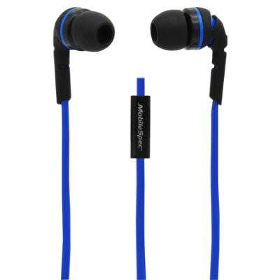 Stereo Earbuds with Flat Cord and In-Line Mic, Blue/Black